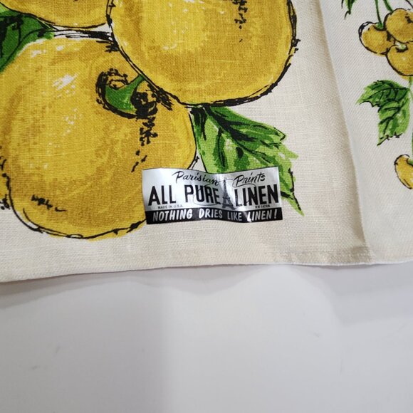 Vintage Parisian Yellow Cherries Linen Tea Towel - Picture 2 of 4